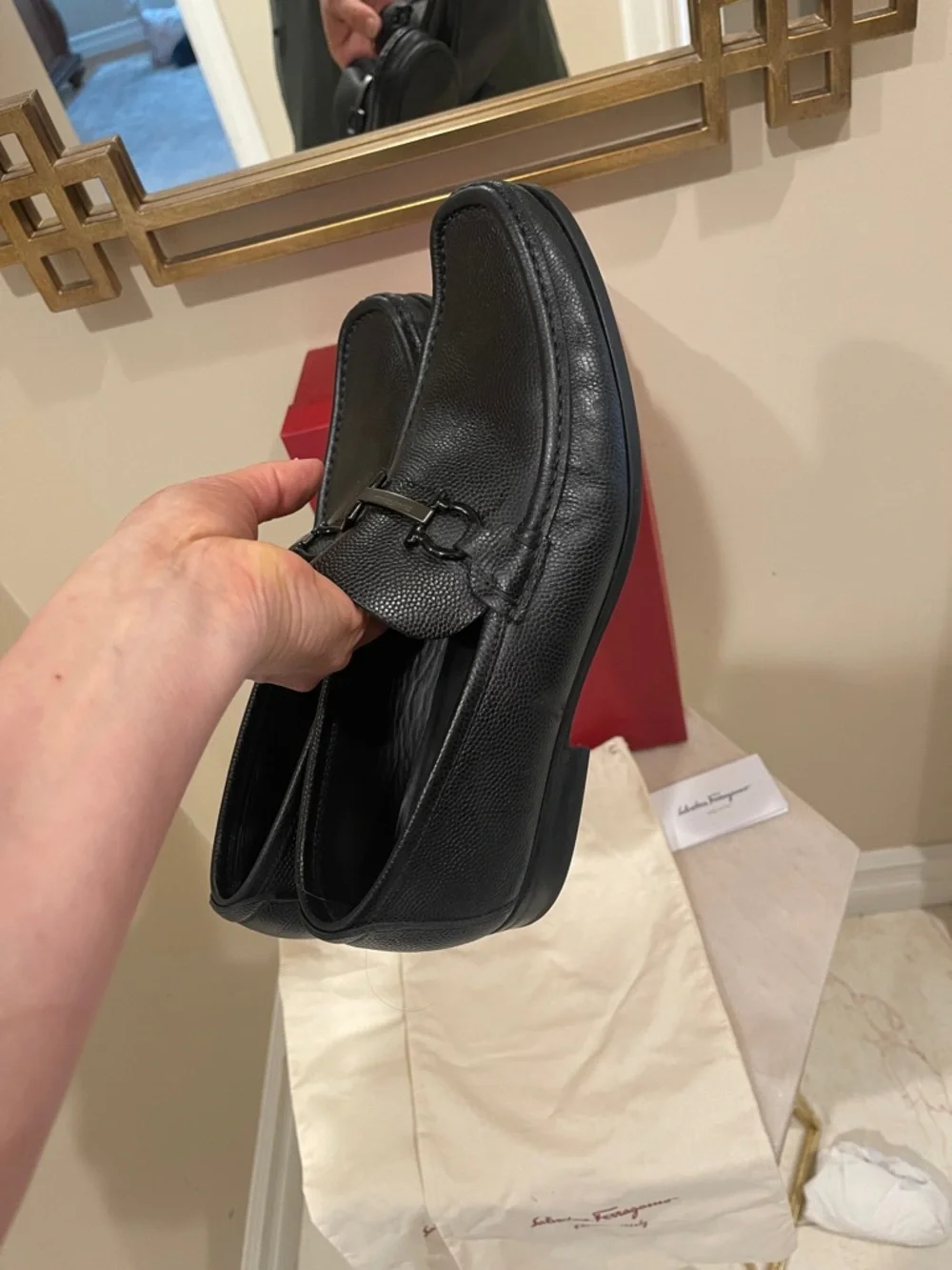 Salvatore Ferragamo Black Gancini-Accent Leather Loafers